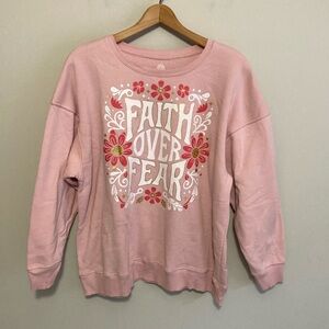 PositiviTees Floral Graphic Sweatshirt, Faith Over Fear, women’s size XL 16-18